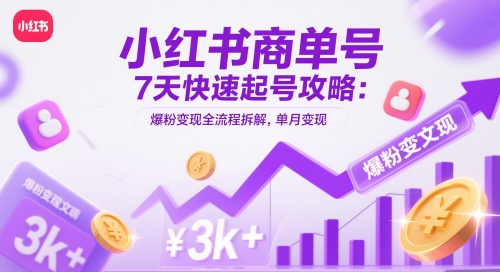 小红书商单号7天快速起号攻略：爆粉变现全流程拆解，单月变现3k+-优优云网创