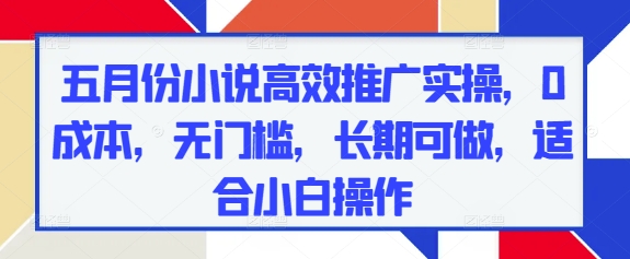 五月份小说高效推广实操，0成本，无门槛，长期可做，适合小白操作-优优云网创