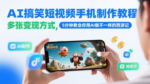 AI搞笑短视频手机制作教程，多张变现方式，5分钟教会你用AI做不一样的西游记-优优云网创