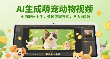 AI生成萌宠动物视频，小白轻松上手，多种变现方式，日入4位数-优优云网创