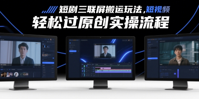 短剧三联屏搬运玩法，短剧搬运轻松过原创实操流程-优优云网创
