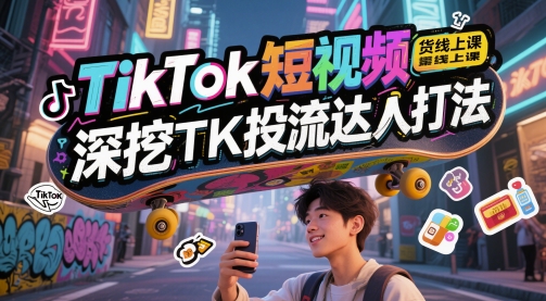 TikTok短视频带货线上课，深挖TK投流达人打法-优优云网创