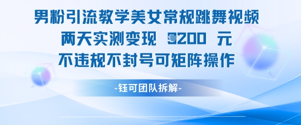 男粉引流教学美女常规跳舞视频两天实测变现1k+，不违规不封号可矩阵操作-优优云网创