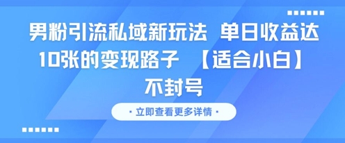 男粉引流私域新玩法，单日收益达10张的变现路子 【适合小白】不封号-优优云网创