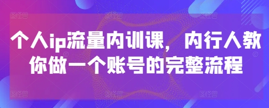个人ip流量内训课，内行人教你做一个账号的完整流程-优优云网创